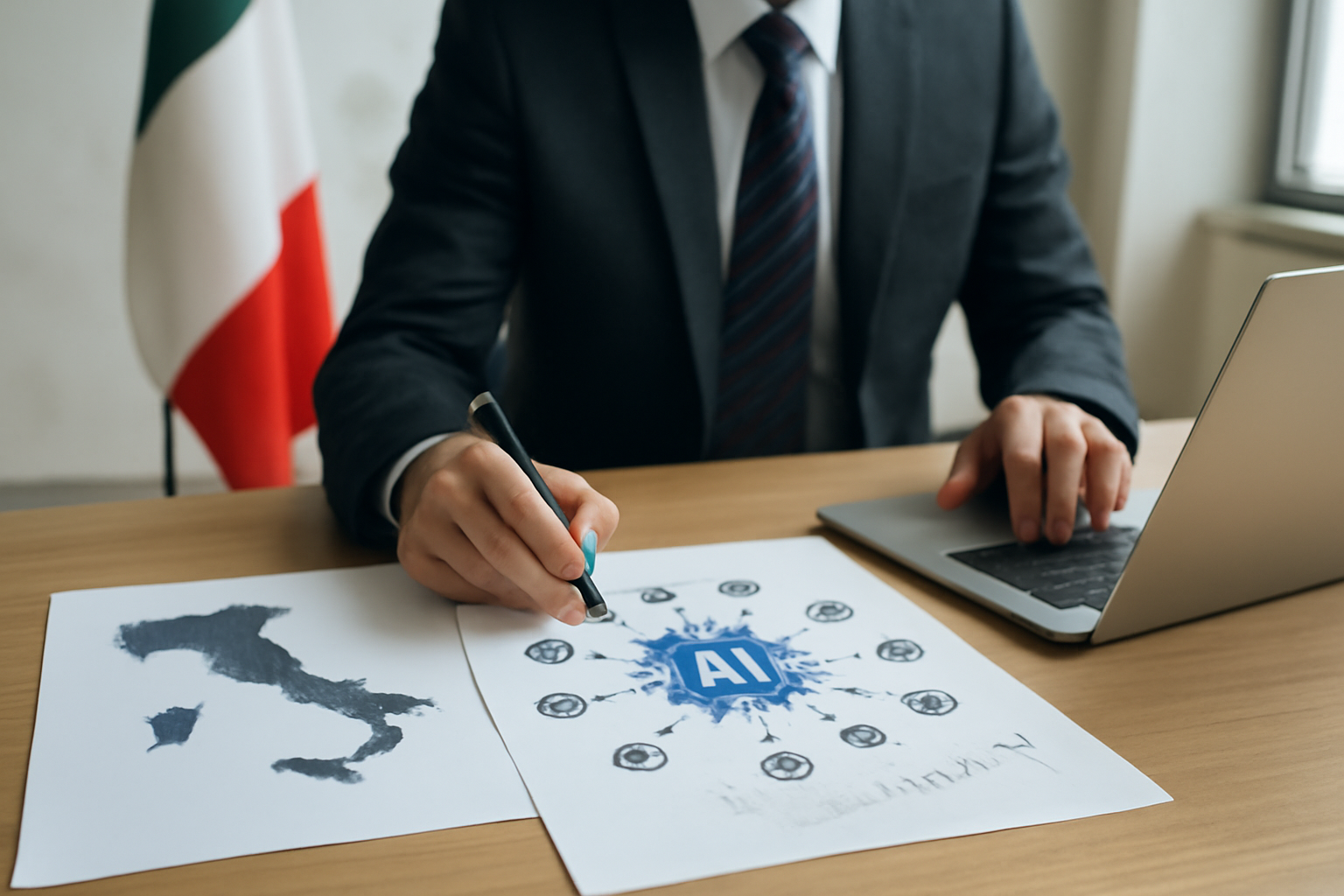Illustrazione generata con IA per: Il Mimit mappa la filiera italiana dell'AI: consultazione aperta fino al 20 novembre
