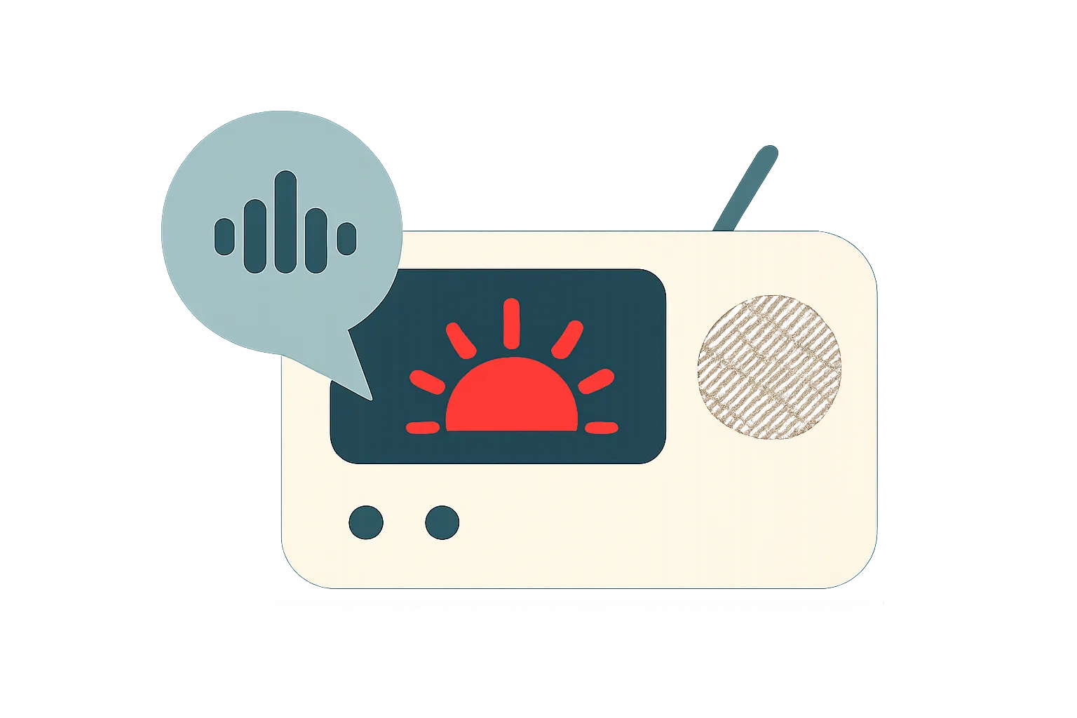 Illustrazione generata con IA per: Balmuda lancia la radio AI personalizzata Good Morning Radio: beta dal 2 novembre per The Clock
