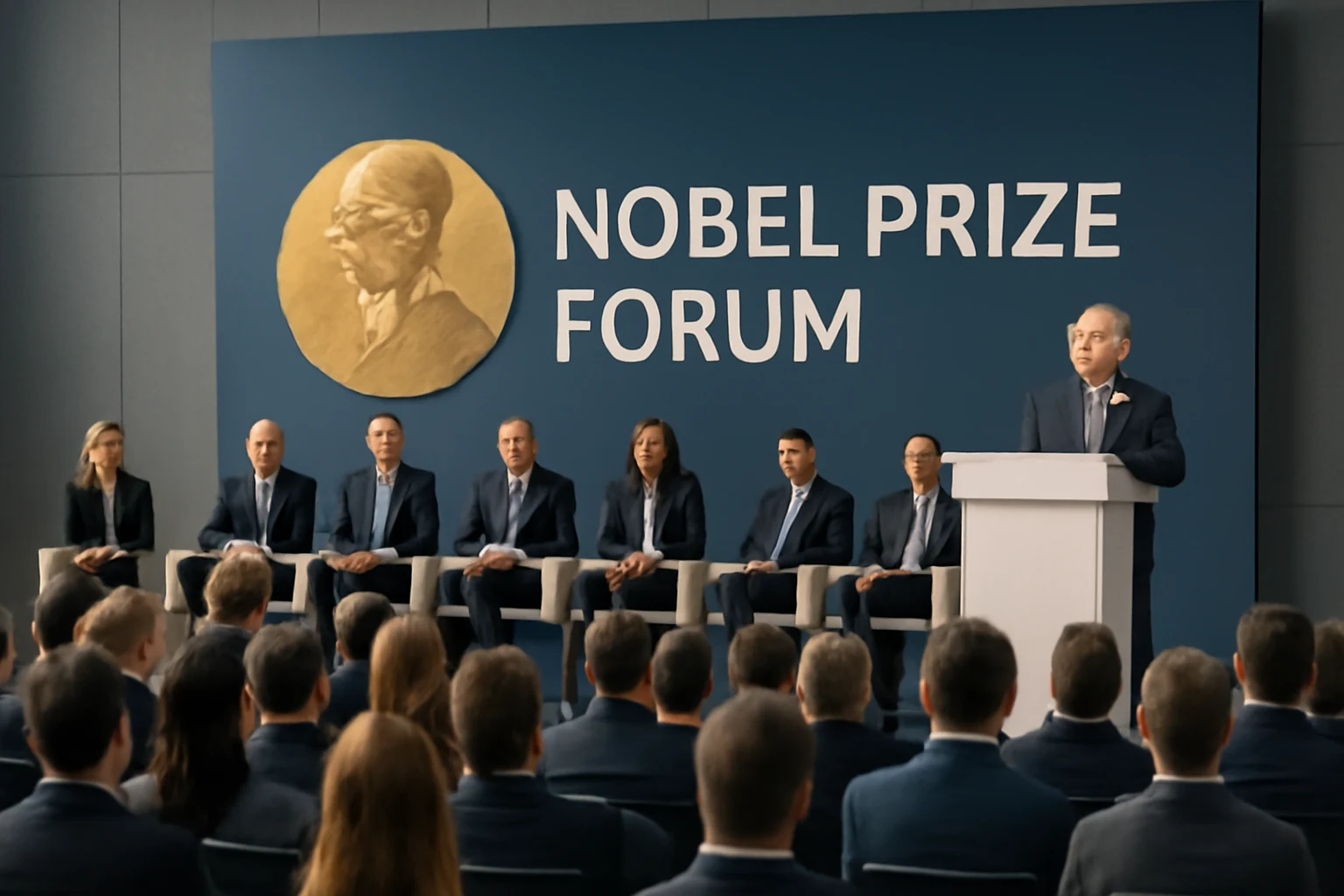 Illustrazione generata con IA per: A Shanghai il forum dei premi Nobel con un focus su scienza e industria