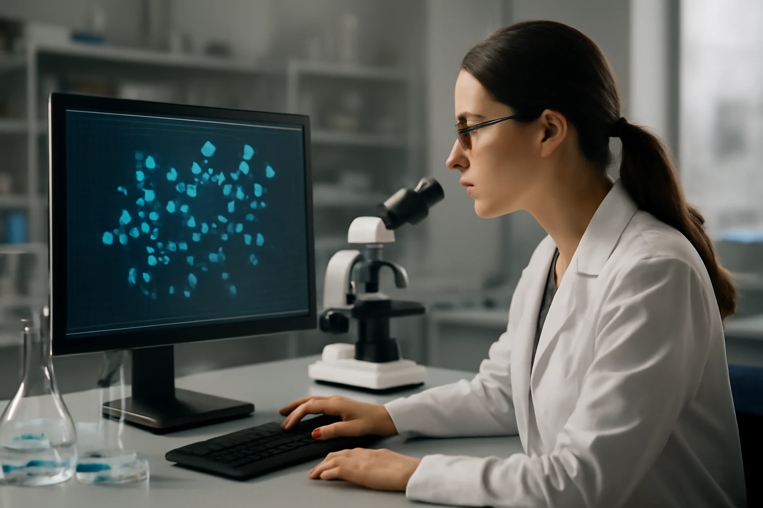 Illustrazione generata con IA per: L'AI entra nei laboratori: dalla progettazione dei farmaci alla scienza dei materiali
