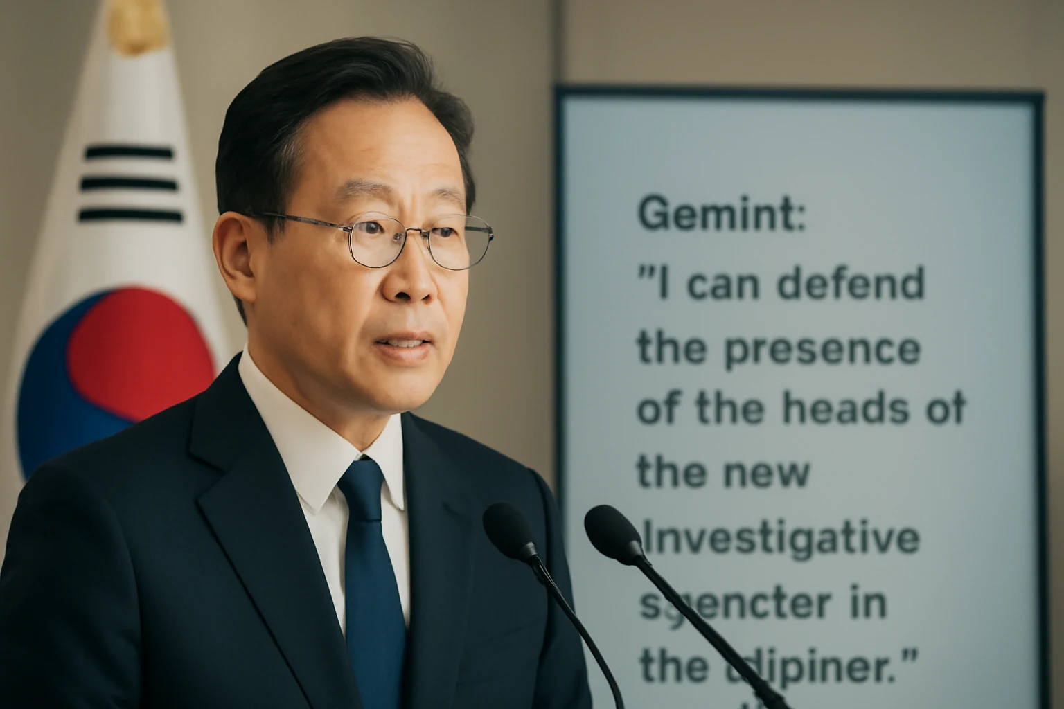 Illustrazione generata con IA per: Lee cita Gemini per difendere la presenza dei capi delle nuove agenzie investigative nel Consiglio dei ministri