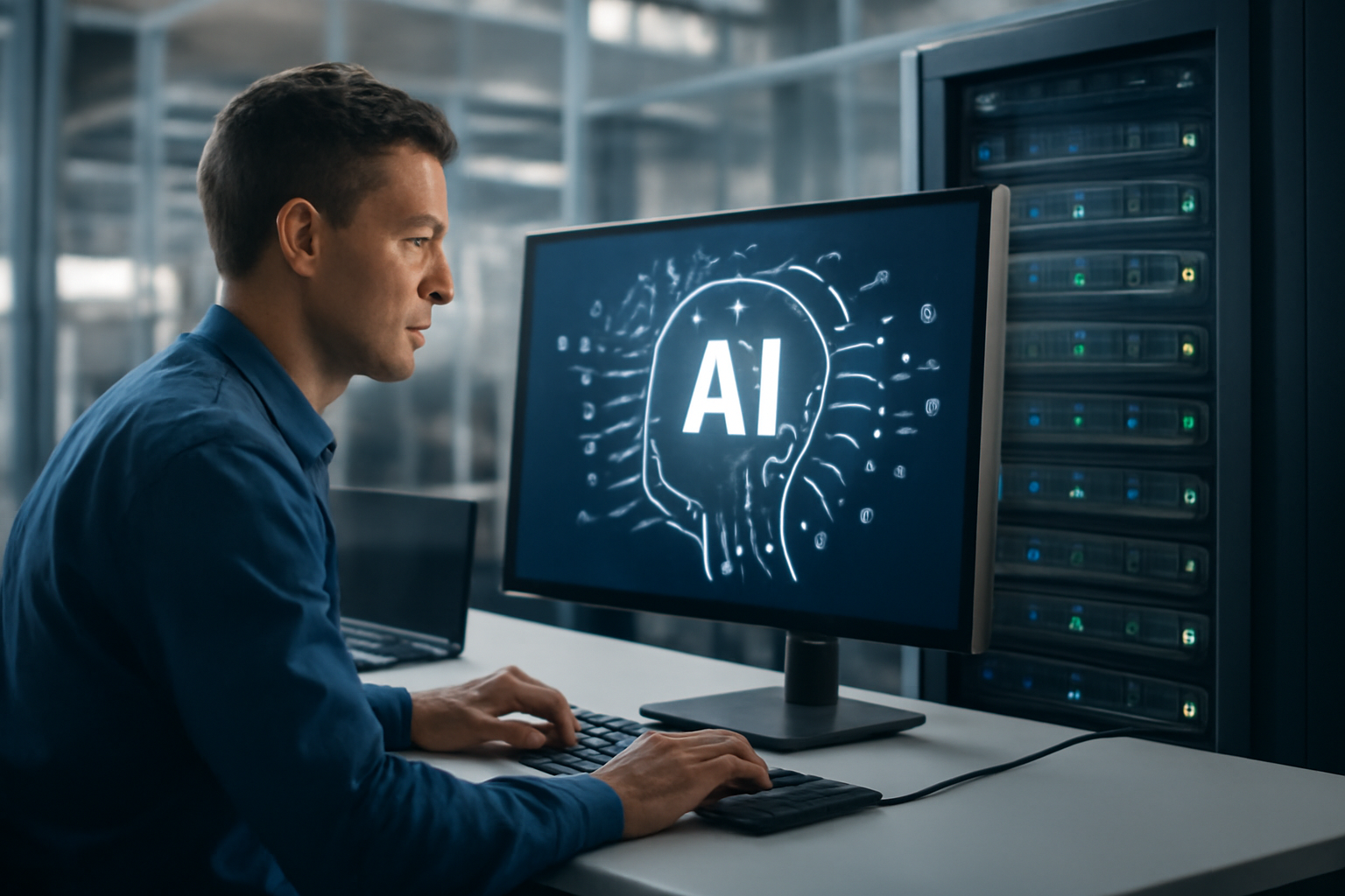 Illustrazione generata con IA per: Intelligenza artificiale in produzione, il vantaggio competitivo si sposta sull'infrastruttura che circonda il modello