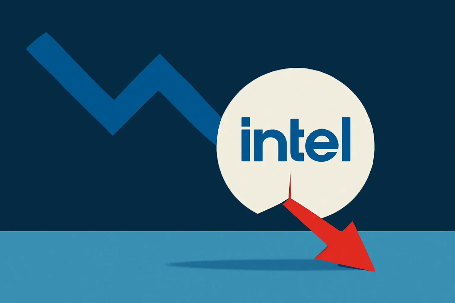 AI-generated illustration for: Intel shares plunge after weak forecasts: government stake loses $12 billion in value