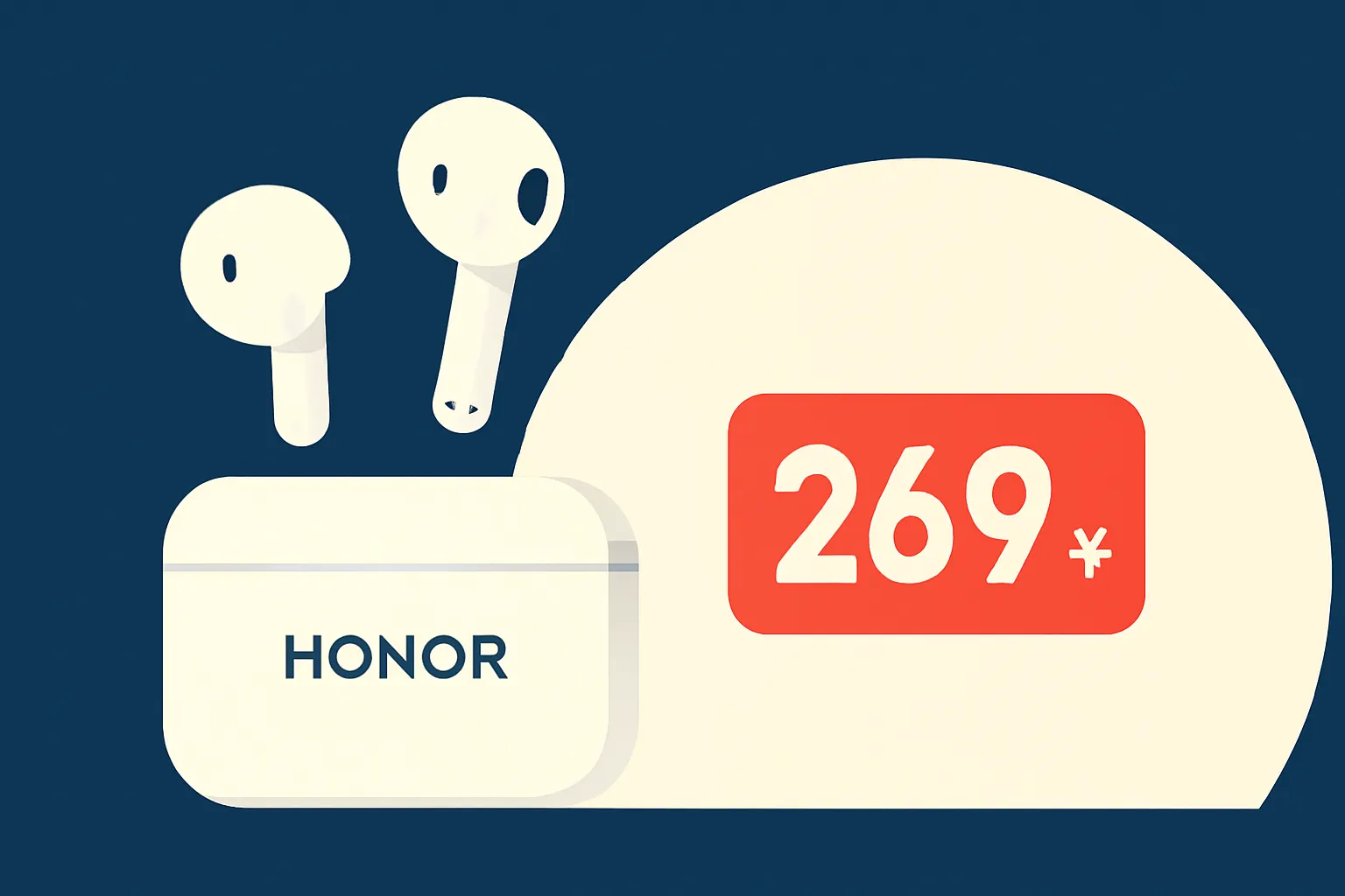 Illustrazione generata con IA per: Honor WIN in vendita a 269 yuan: 55 dB di cancellazione del rumore e 42 ore di autonomia