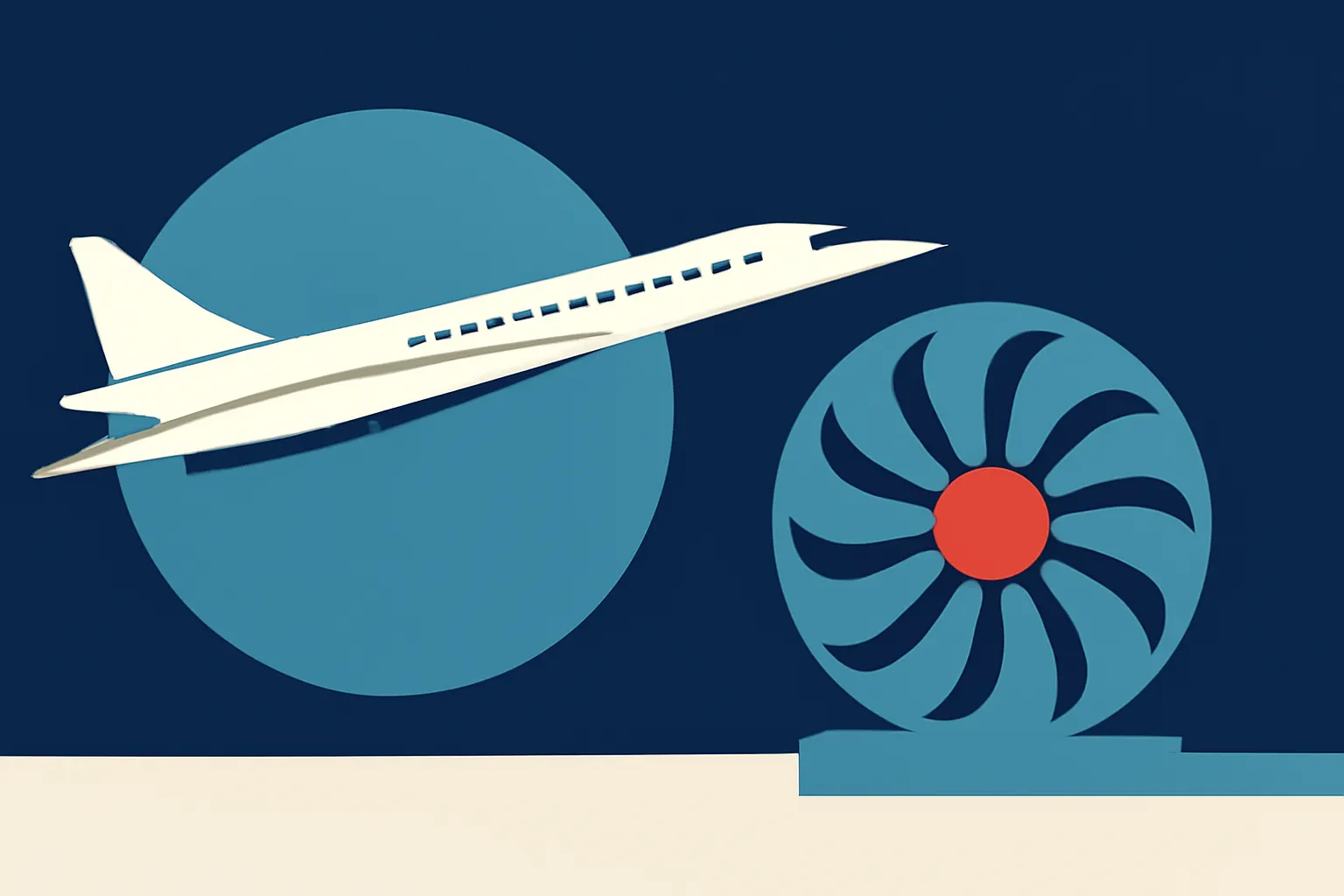 AI-generated illustration for: Boom Supersonic, between the Overture jet and data-center turbines: doubts over the 2029 timeline