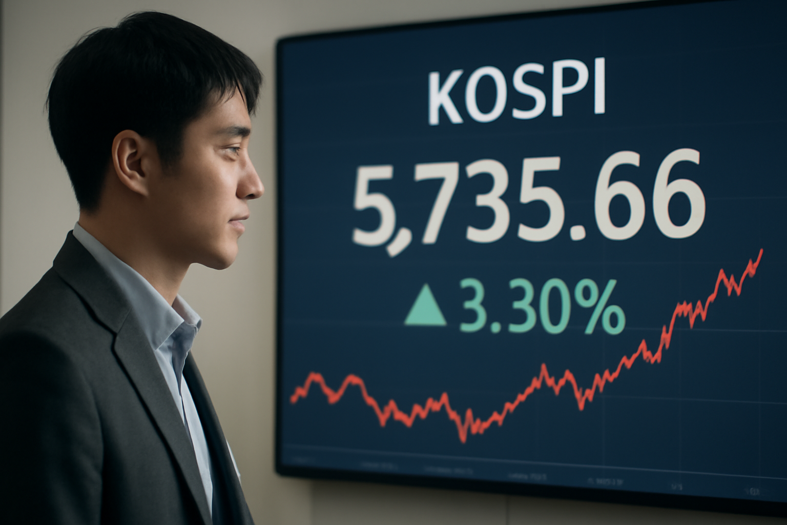 Illustrazione generata con IA per: Seul rimbalza del 3,3%: i chip trainano il Kospi dopo il crollo sulla spesa per l'AI