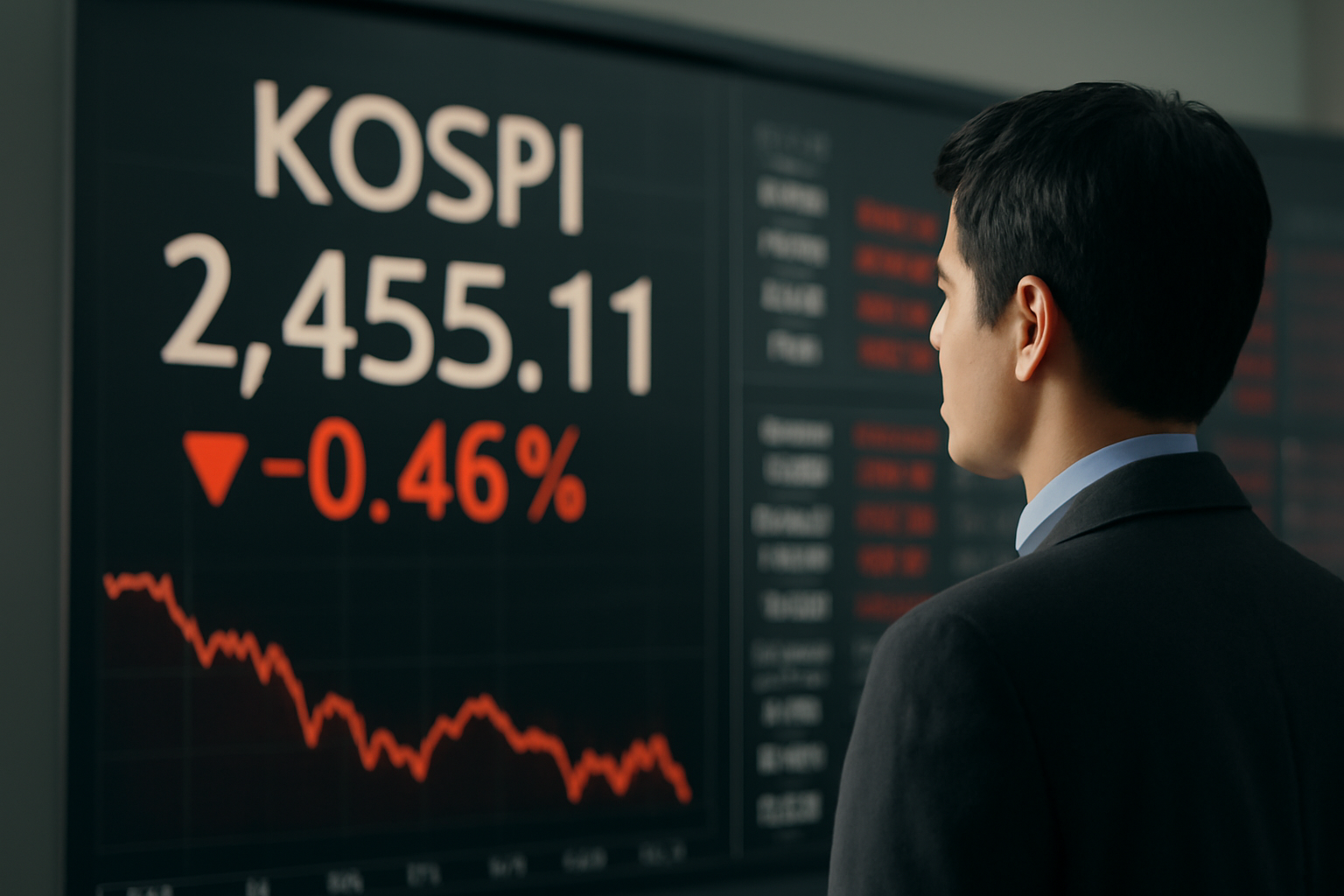 Illustrazione generata con IA per: Seul apre in calo, la Borsa coreana frena sui dubbi per la redditività dell'IA