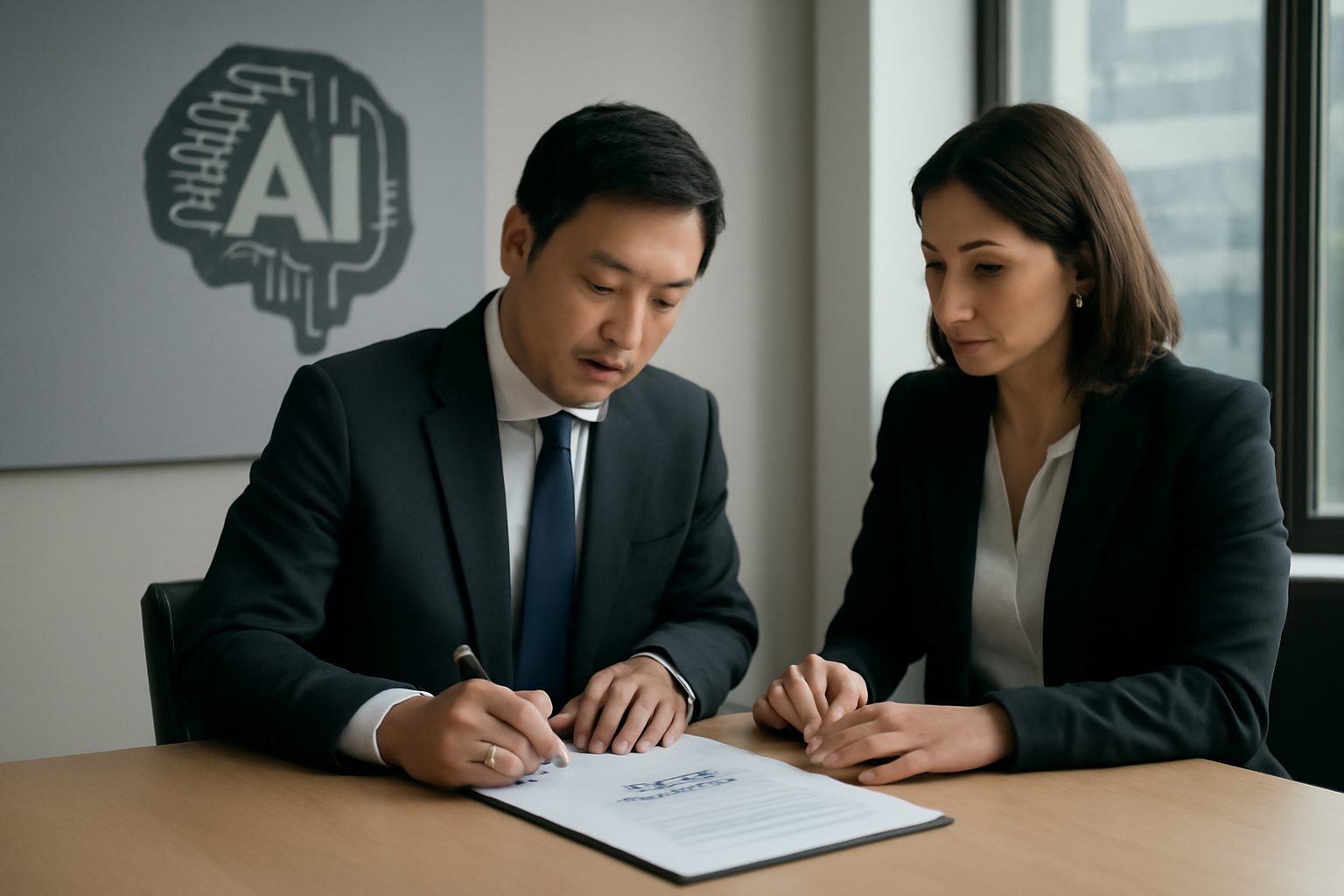 Illustrazione generata con IA per: AI governance, Duozon Bizon sigla un MOU con lo studio legale Sejong