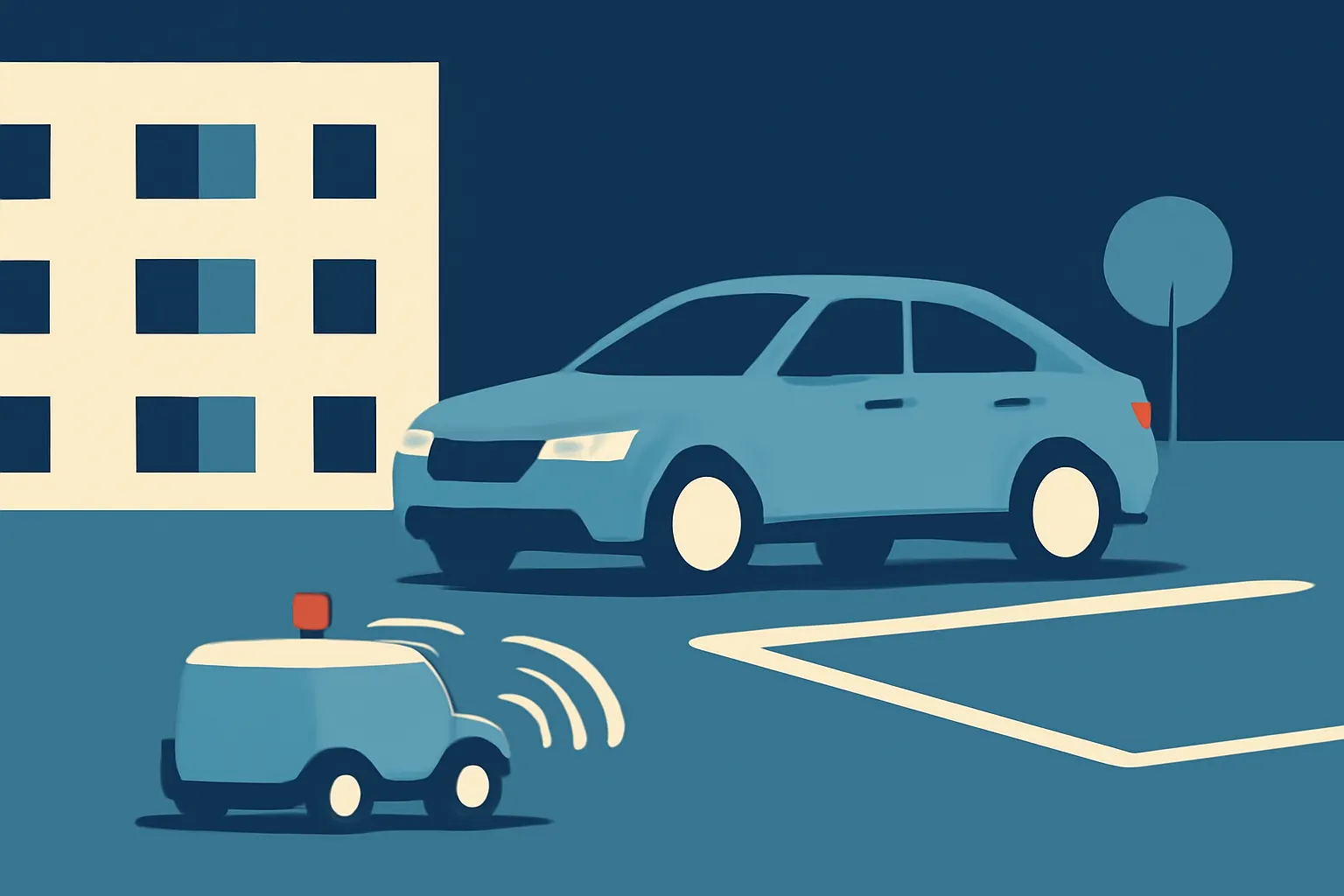 Illustrazione generata con IA per: Hyundai sperimenta robot parcheggiatori in un complesso residenziale coreano