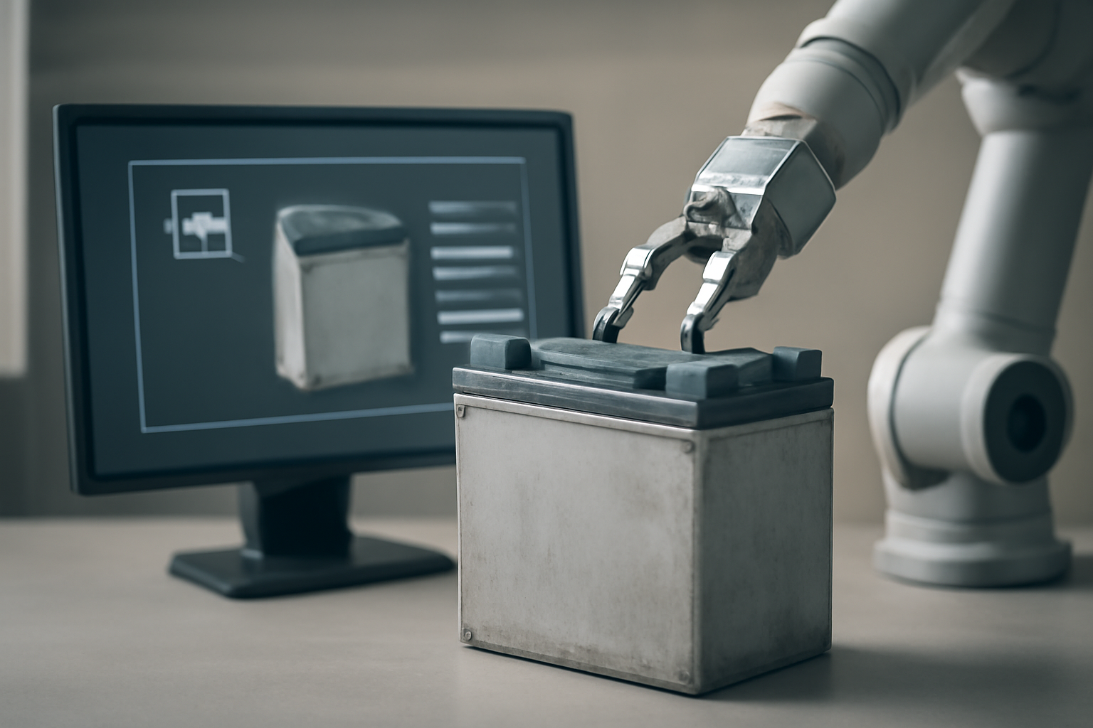 Illustrazione generata con IA per: Batterie esauste, Dimillions prova il disassemblaggio con robot e AI